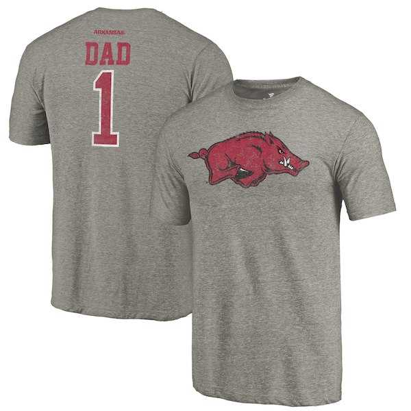 Arkansas Razorbacks Fanatics Branded Gray Greatest Dad Tri Blend T-Shirt,We sell and wholesale Arkansas Razorbacks Fanatics Branded Gray Greatest Dad Tri Blend T-Shirt on line form chian!